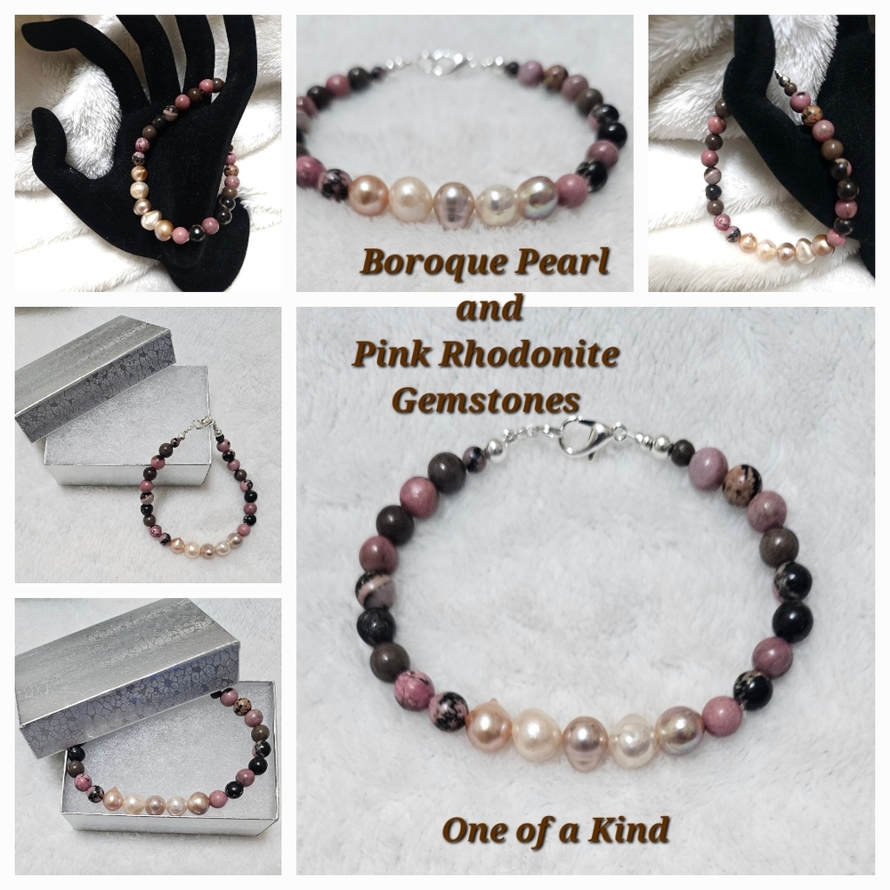 One of a Kind Gemstone and pearl bracelet